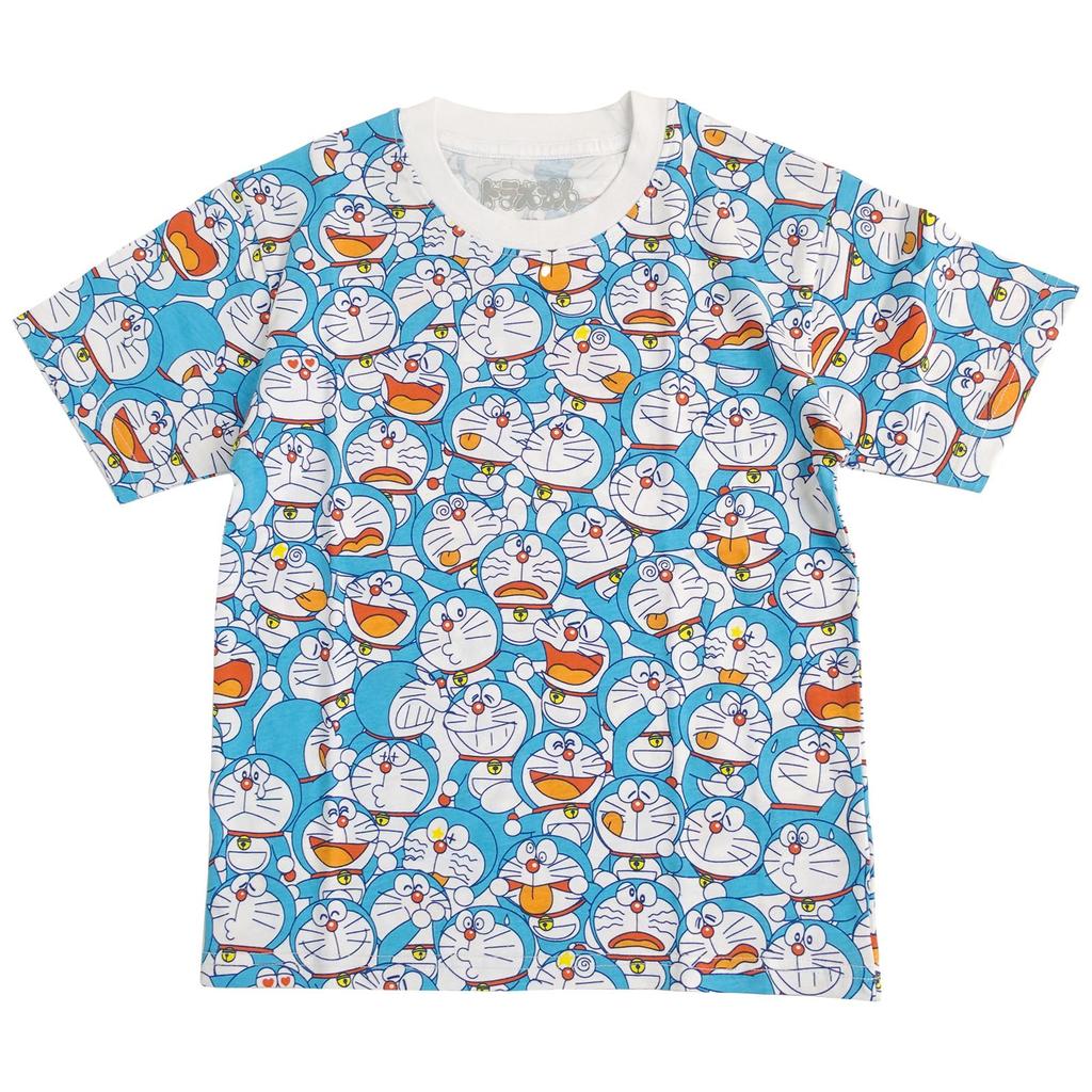 Fineplus Doraemon Kurzarm-T-Shirt, Allover-Druck, Passende Fanartikel