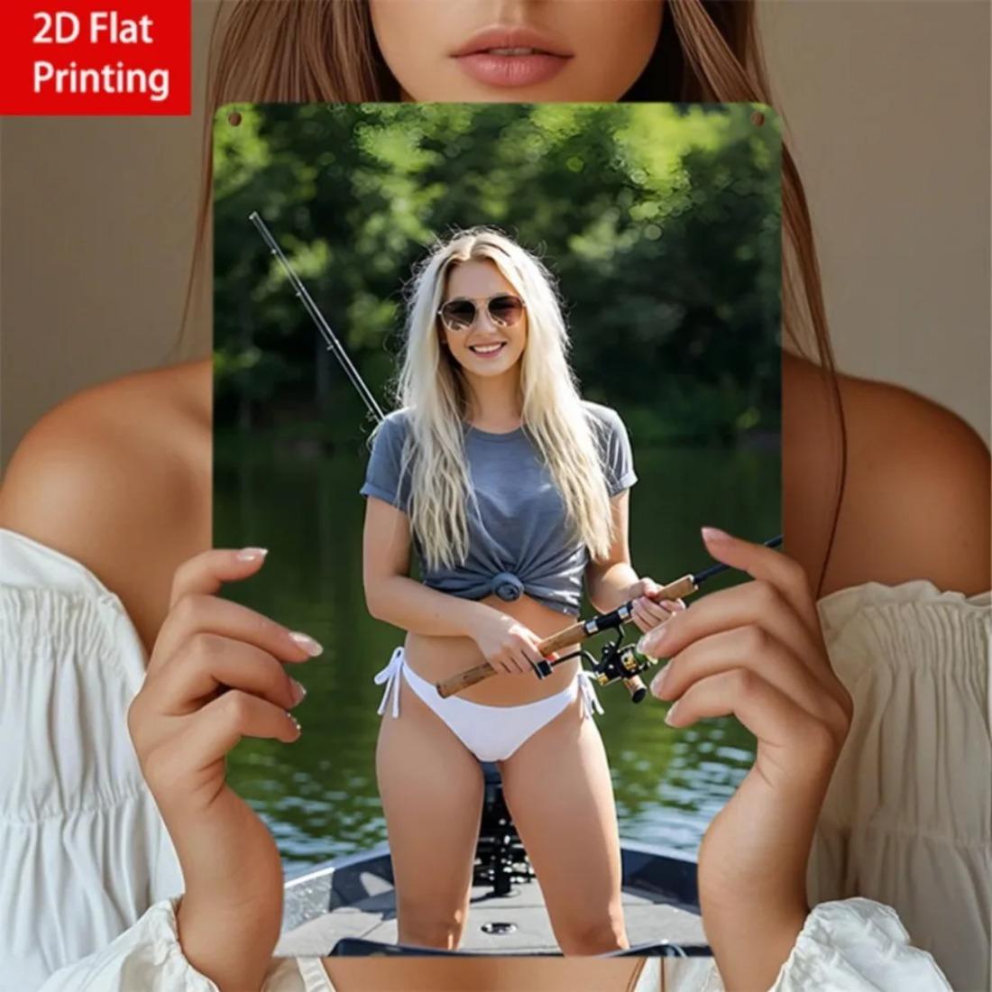 Винтажное Металлическое Настенное Искусство 8x12 Рыбалка Женщина Домашний Декор Кухня Подарок 20x30cm