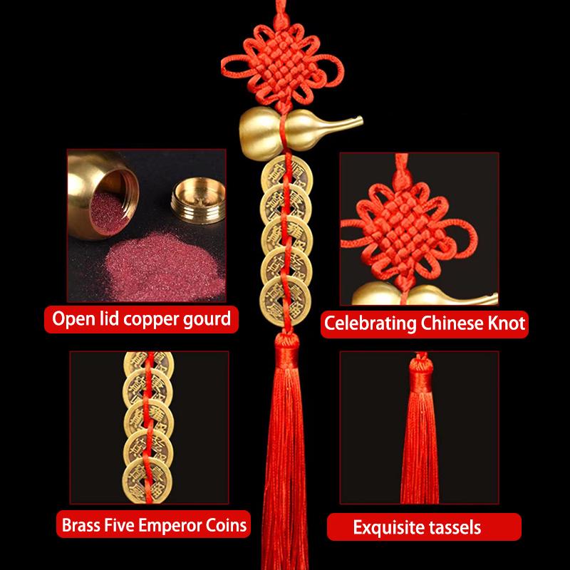 Handmade Brass Chinese Knot Five Emperor Coin Gourd A Household Door Hanging Car Accessories Gift