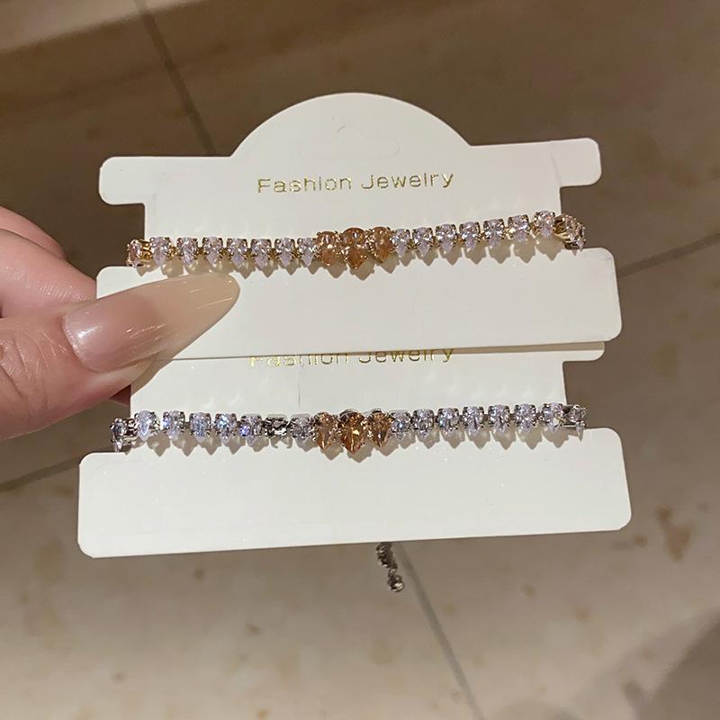 Korean Style Cubic Zirconia Line Buckle Bracelet: Minimalist, Luxurious, Versatile Women's Jewelry.