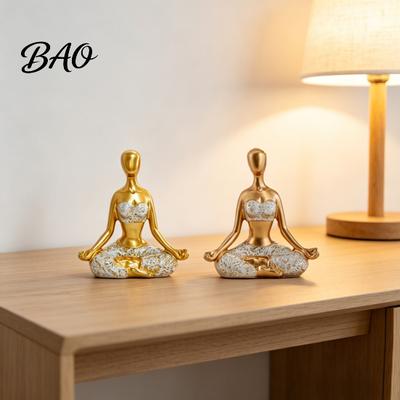 Living Room Yoga Decor Meditation Lady Statue, Modern Pose Women Figurine, Zen Hand-carved Figure Female Sculpture for Office, Room, Desktop