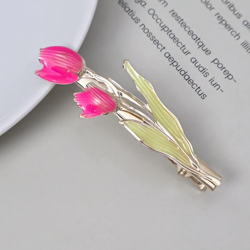 Metal Tulip Flower Hair Side Clip Fringe Bangs Duckbill Clip Women Girls Sweet Headwear Hairpin Hair Style Accessories