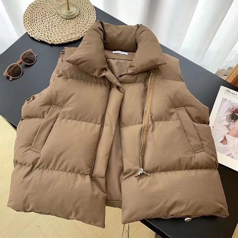 Herbst Winter Frauen Casual Lose Verdicken Jacke Mantel Mock Neck Zipper Up Solide Warme Weste Mantel Für Frauen Puffer Jacken