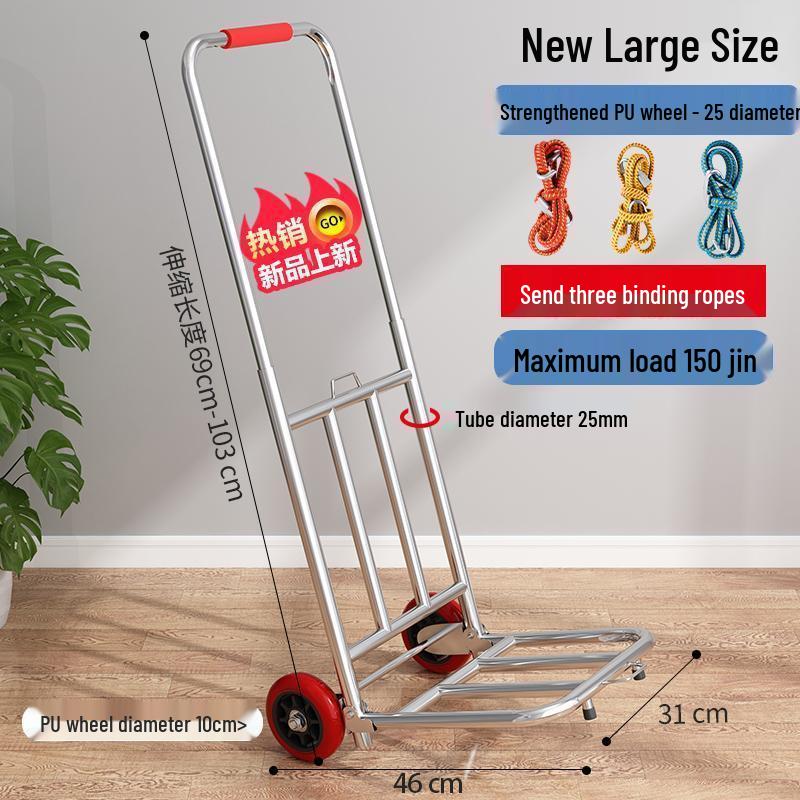 Carrito de Compras Plegable Portátil para Uso Doméstico - Carrito de Equipaje de Acero al Carbono Tirado a Mano para Comestibles