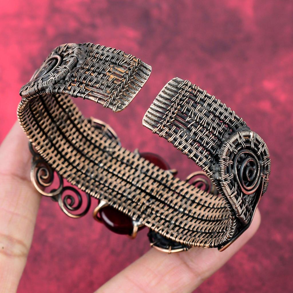 Red Fire Labradorite Bangle Copper Wire Wrapped Gemstone Cuff Bracelet Adjustable Bangle Moonstone Copper Jewelry Handmade Bangle For Gifts