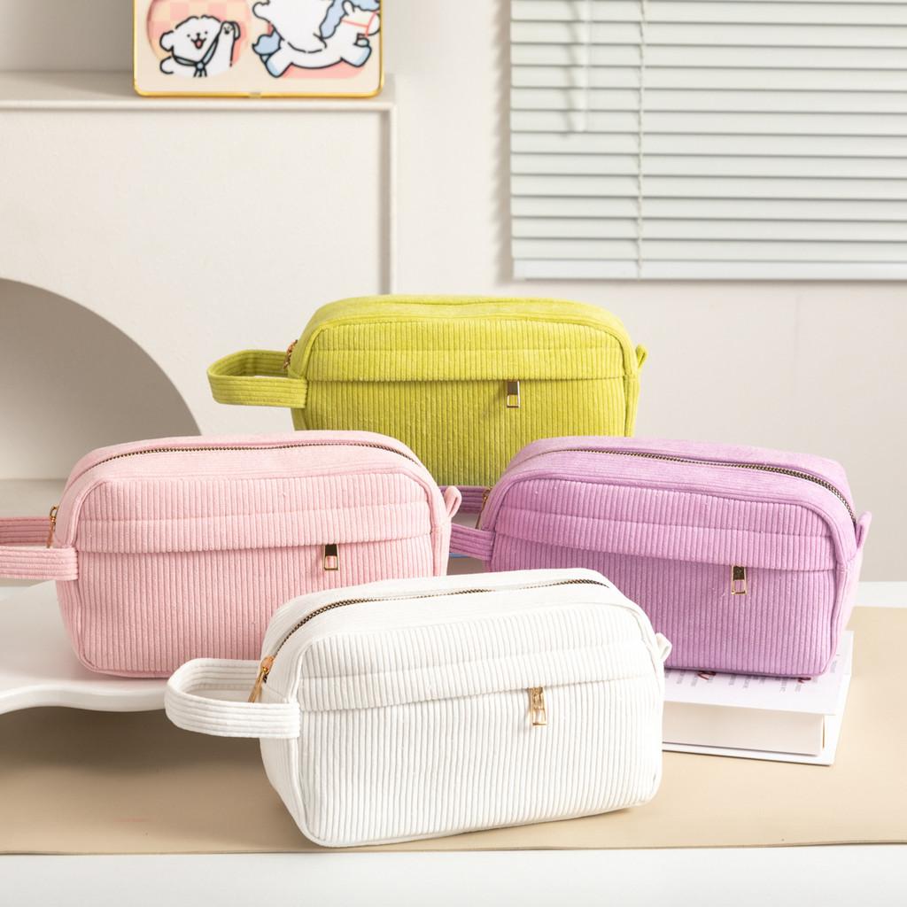 Light Corduroy Travel Cosmetic Bag With Zipper Closure For Home And Onthego Storage
