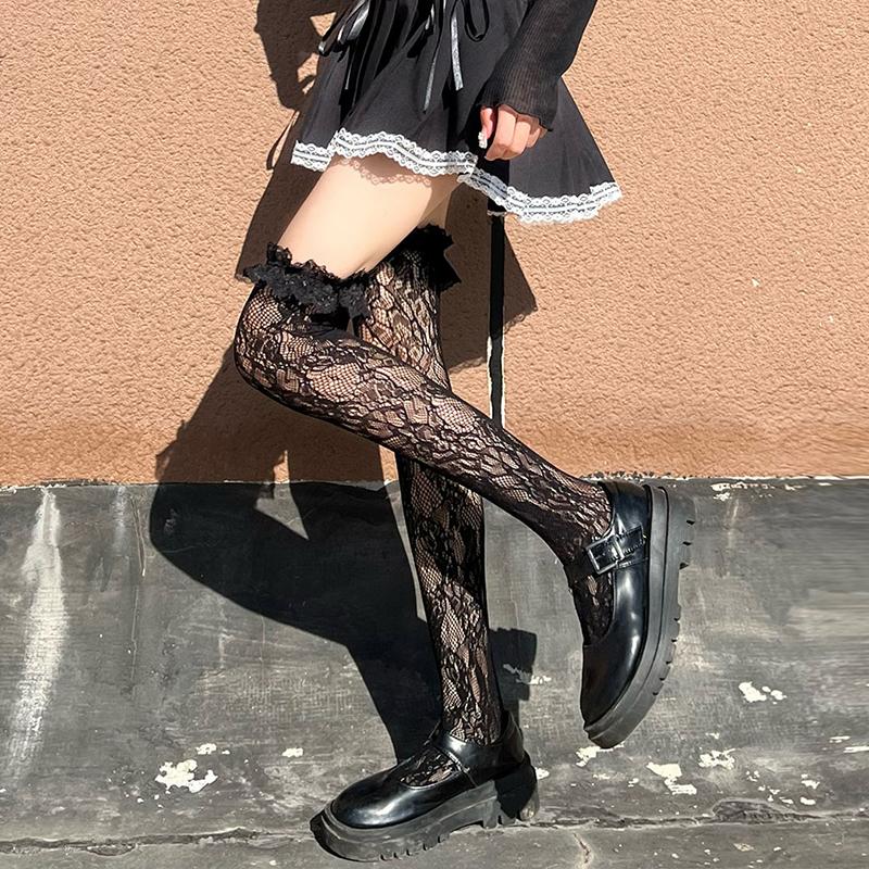 Ballet-Style Bow Over-The-Knee Socks Lace Socks Jk Style Openwork Socks