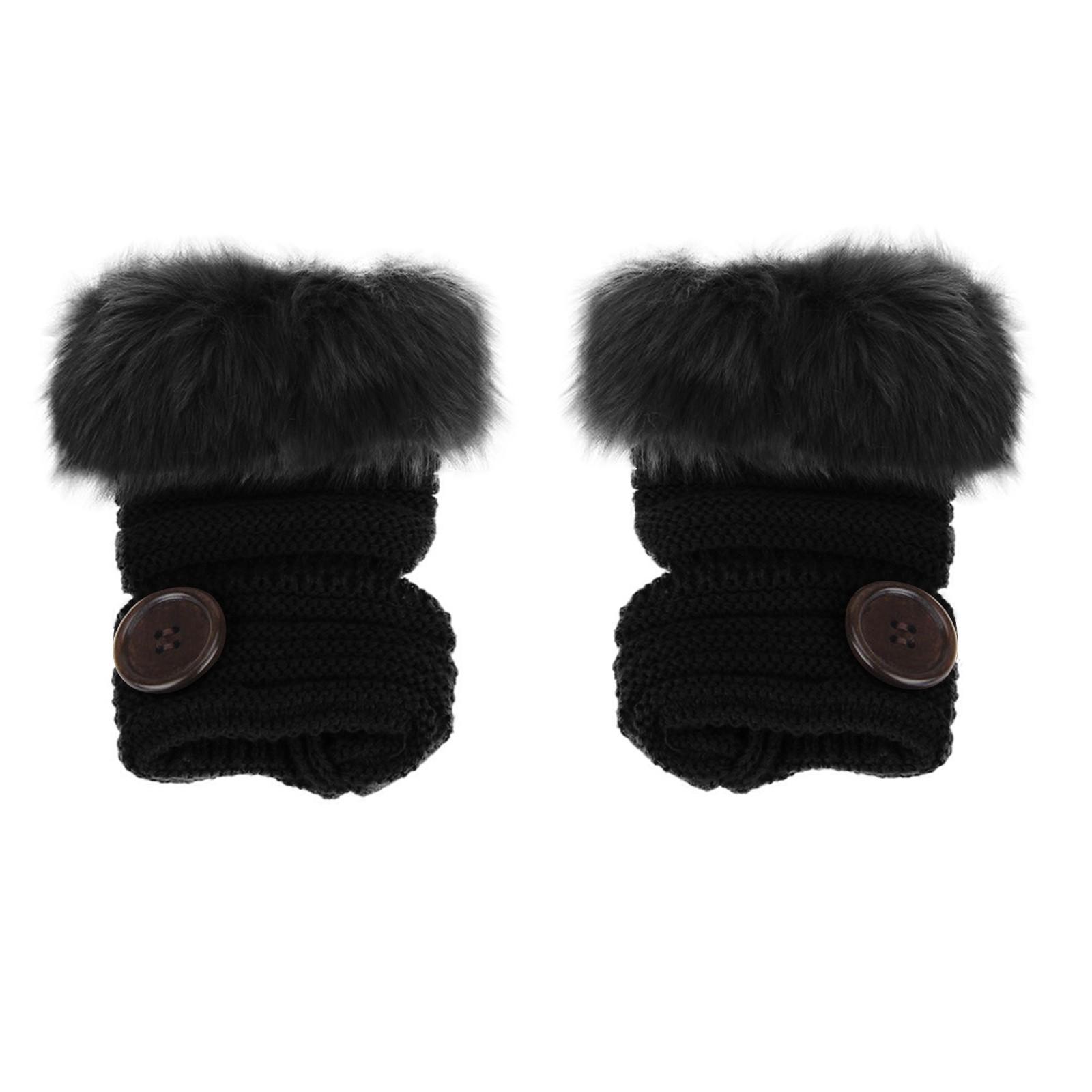 

Женские теплые зимние перчатки без пальцев из искусственного кролика на запястьях, варежки One Size чёрный