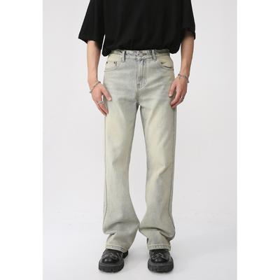Men's Four Seasons New Product Retro Mud Yellow Worn White Micro Ra Straight Leg Pants