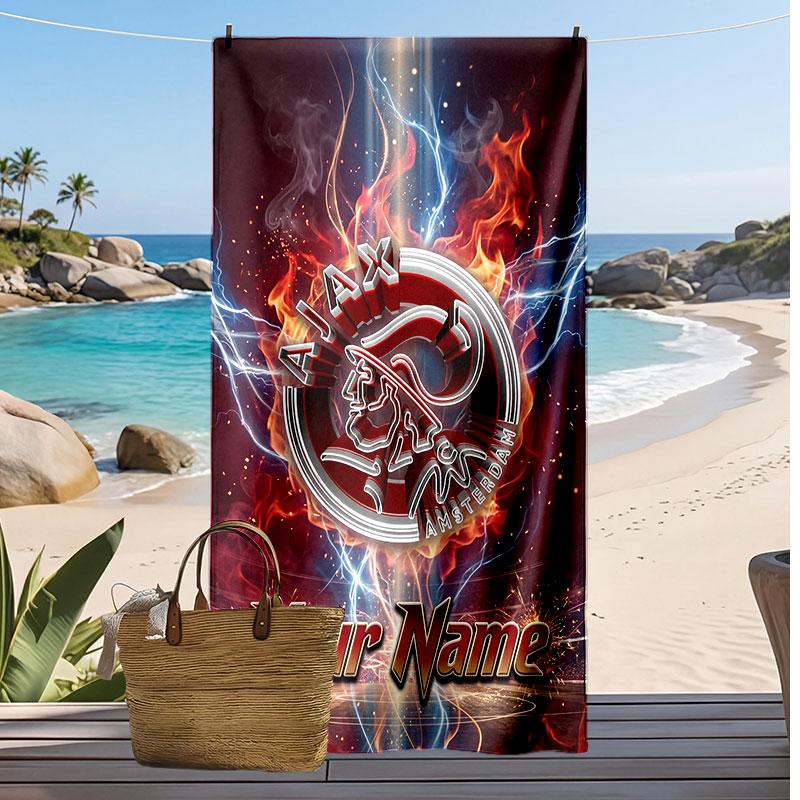 Asciugamano da Spiaggia Personalizzato Stampato Ajax Amsterdam Logo Calcio Supporto Nome Personalizzato Testo Asciugamano Assorbente Per Sport Viaggio Regalo Speciale