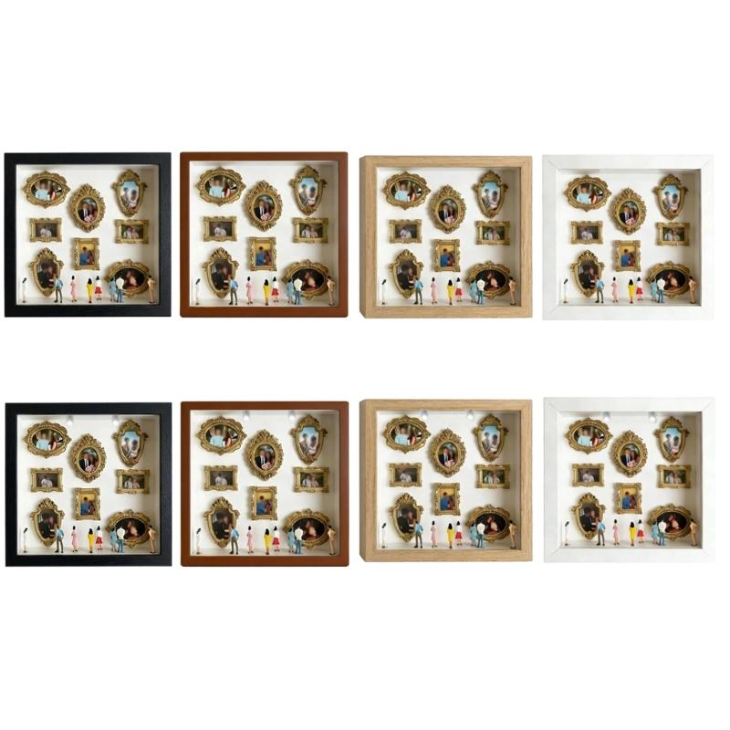 DIY Personalize Mini Museums Silhouettes Box Set with Gold Frame and Mini Figures Photo Display Shadows Box for Home Decors