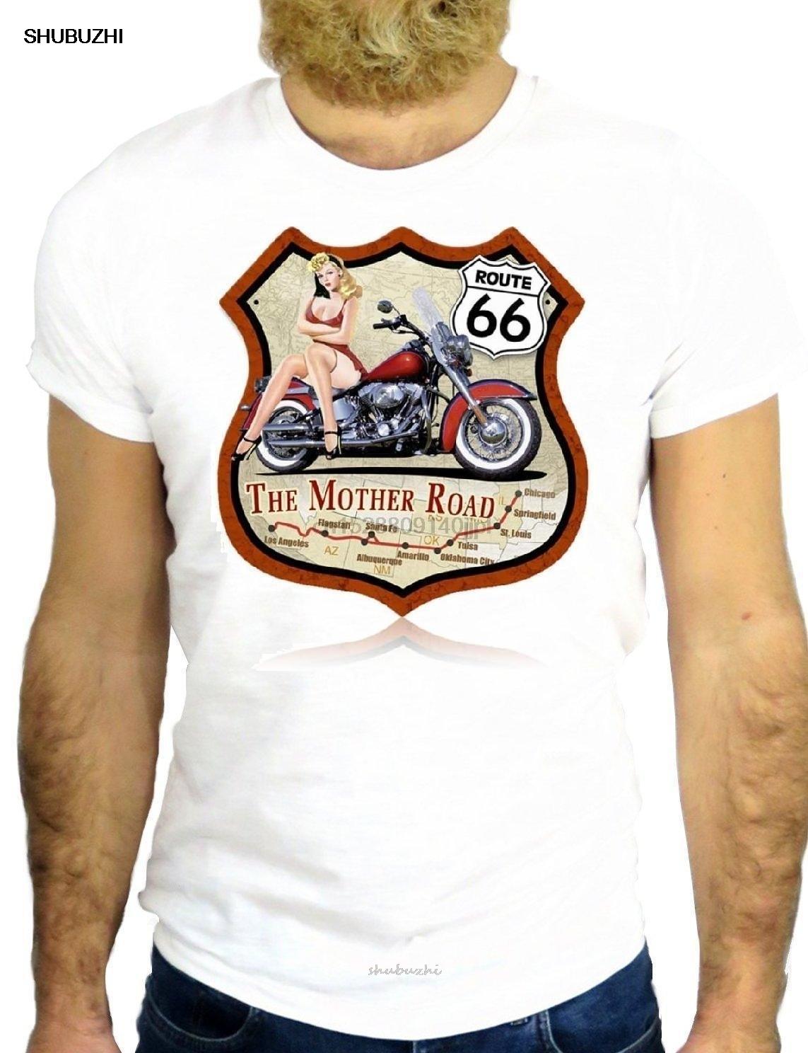 

Newest Letter Print Cartoon Route 66 Pin Up Vintage Biker Usa America New York O Neck Tshirt S