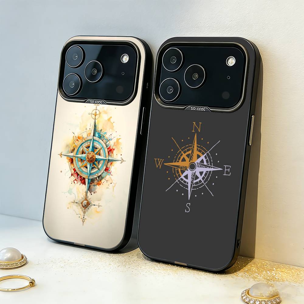 C-Compass S-Sailor Phone Case For iPhone17 16 15 14 13 12 Pro Max Grey Black Matte Laser Metallic Aurora Funda