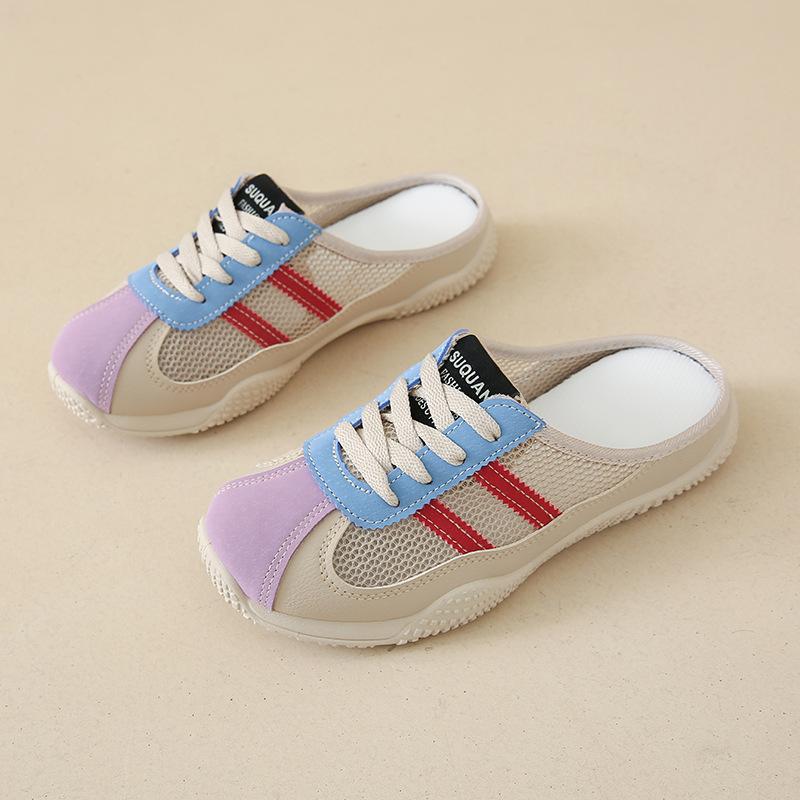 2025 summer cool slippers new Korean version ins schoolgirl half tray thick bottom heightening mesh breathable casual slippers
