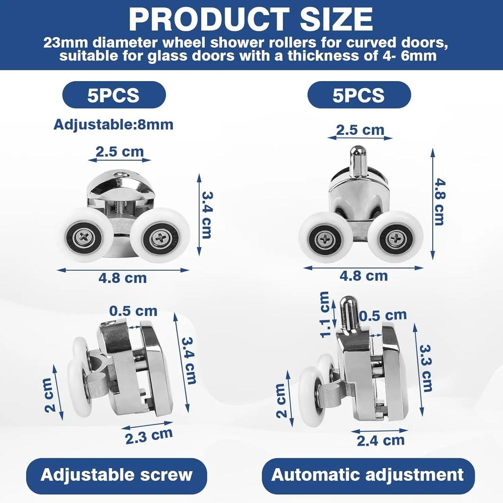 23 mm Zinklegierung Doppelrad-Schiebetürrolle für Dusche, Antikollisionsblock, Badezimmertürlager, Radläufer, 10 Stück
