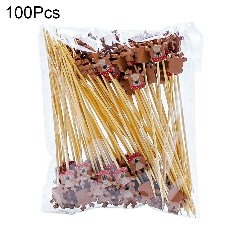 50/100 Stück Weihnachten Bambusspieße Einweg Fruchtspieße Schneeflocken Lebensmittel Dessert Zahnstocher Weihnachtsmann, Schneemann