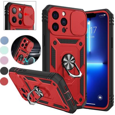 3 In 1 Heavy Duty Shockproof Armor Slide Phone Case For iPhone 15 14 13 12 11 Pro Max XS Max Samsung S22 S21 S20 Ultra Plus Magnetic Ring Holder Cover