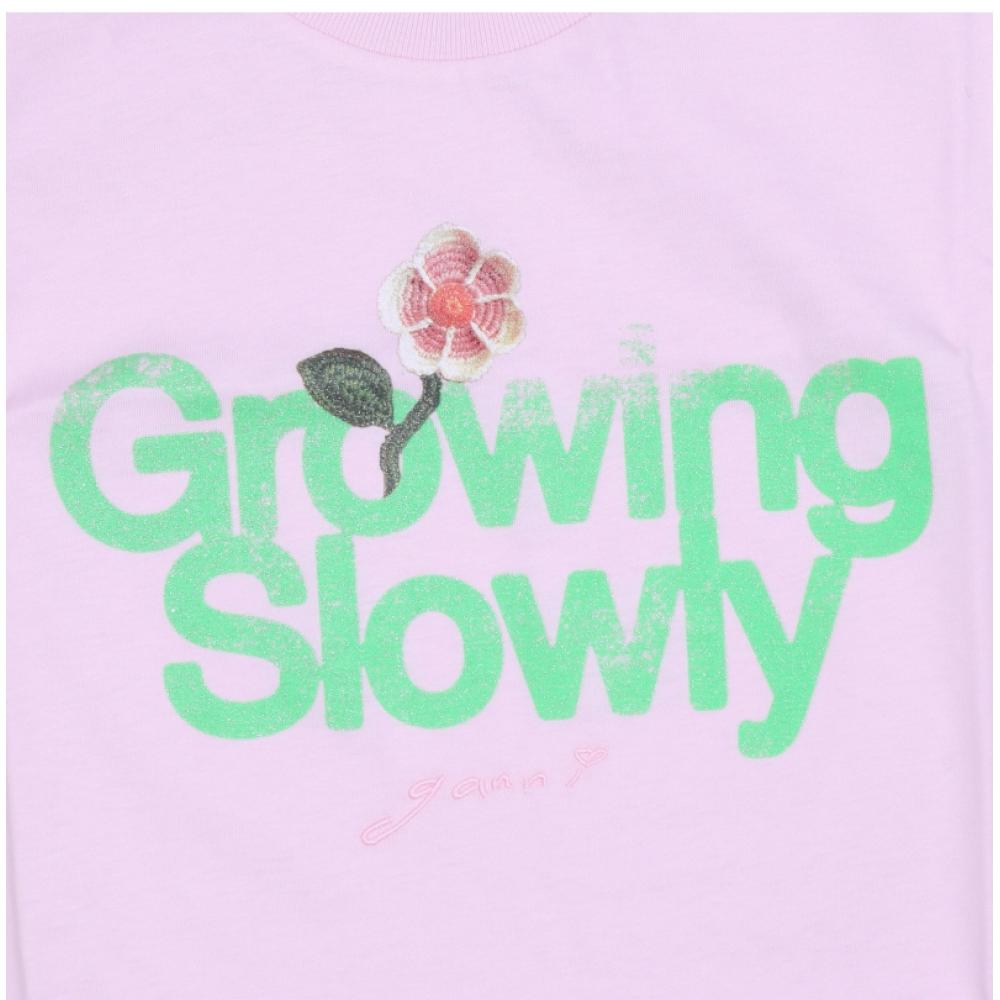 Ganni Damen Growing Slowly Logo Kurzarm T-Shirt 868 A1050191