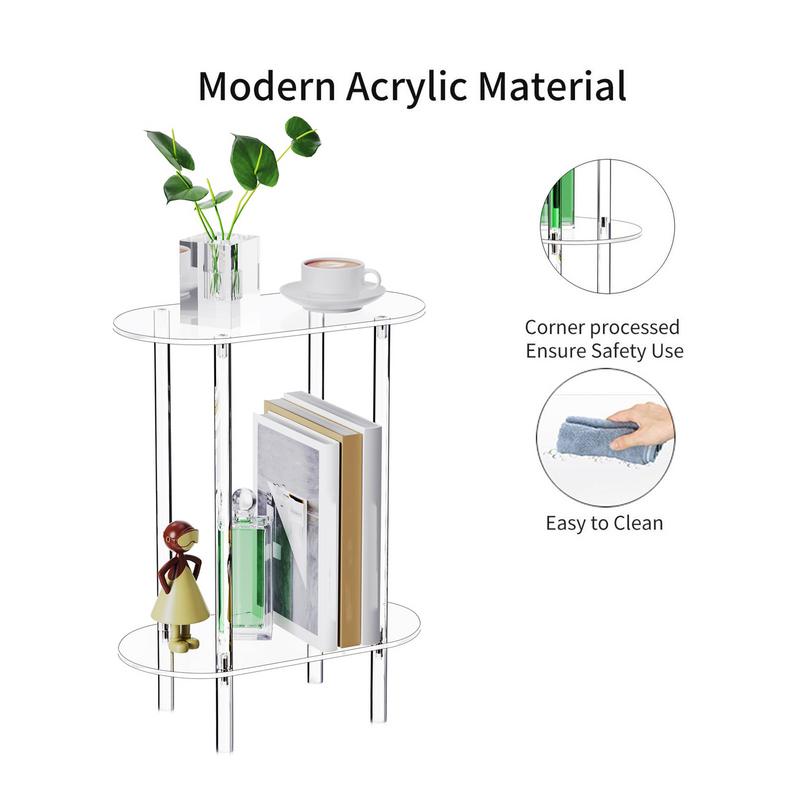 Clear Acrylic Oval End Table 2-tier Bedside Nightstand for Living Room Bedroom Home Decor Suitable for Living Room Bedroom