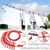 Portable Clothing Clothesline with 12 Clips Retractable Travel Elastic Camping Non-slip Clothesline for Outdoor and Indoor Use