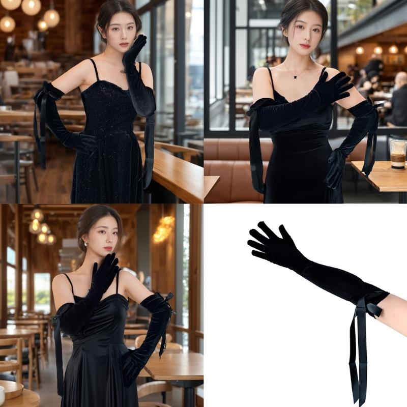 Stylish Long Gloves Elbow Length Gloves Women Evening Gloves with Ribbon For Wedding Evening Parties Dancing Party