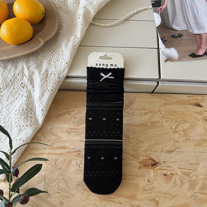 Thin And Relaxed Blogger With The Same Medium Tube Socks Hollow Mesh Bow Cotton Socks Stacking Socks