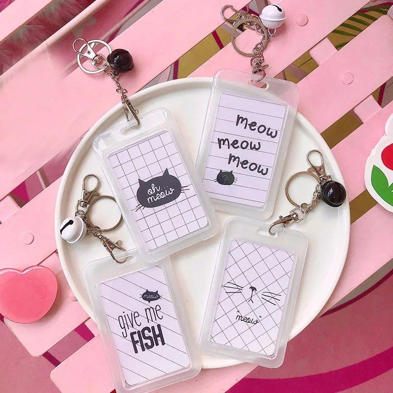 Cute Cartoon Card Cover Fashion Card Bag Bank Credit Card Holder Plastic Student ID Bus Card Pass Holder with Keyring Chain