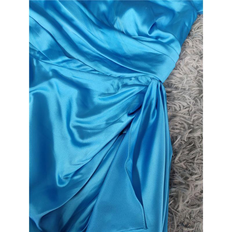 Export Single Lu Home Accessible Luxury Smooth Satin off-Neck Sexy off-Shoulder Elegant Ribbon Design Sheath Dress