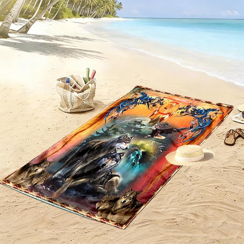 Indian Wolf Print Beach Towel, Large Soft Quick Dry Towel for Beach Camping Swimming