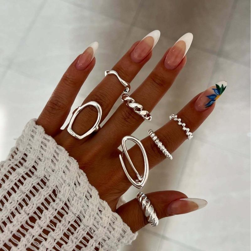 Design Sense Irregular Metal Glossy Ring Set Personality Versatile Style Ring Jewelry Women
