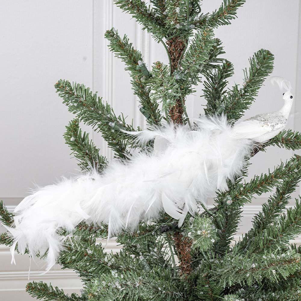 Künstlicher weißer Pfau-Weihnachtsbaumschmuck, natürlicher Feder-Anhänger