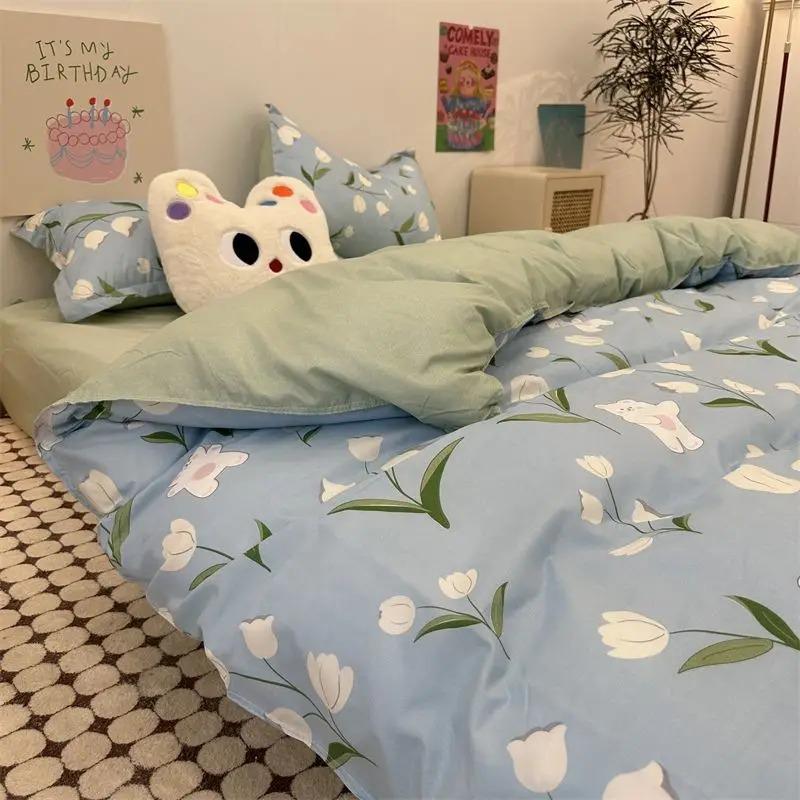 

Пододеяльник с цветочным принтом принцессы + простыня + 2 наволочки без наполнителя, односпальное постельное белье размера «queen-size» для мальчиков и девочек FR-140X200 4pcs