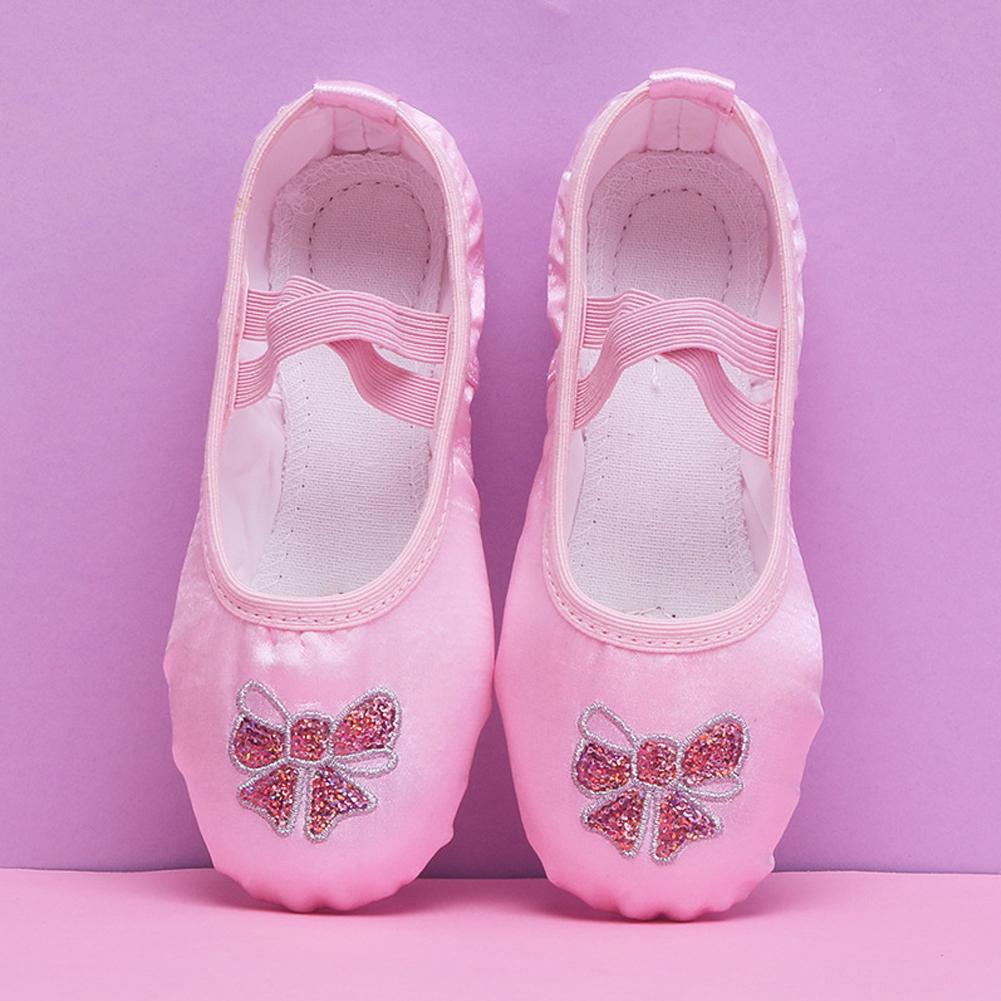 Children Satin Ballet Shoes Embroidered Butterfly Crown Kids Dance Slippers Soft Sole Girls Female Ballet Yoga Gym Dance Shoes 22