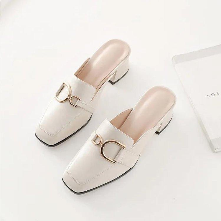 Baotou Half Slippers Women's Summer Wear 2025 Summer New Fashion Versatile Half Tray Thick Heel Single Shoes Internet Celebrity Lazy Shoes