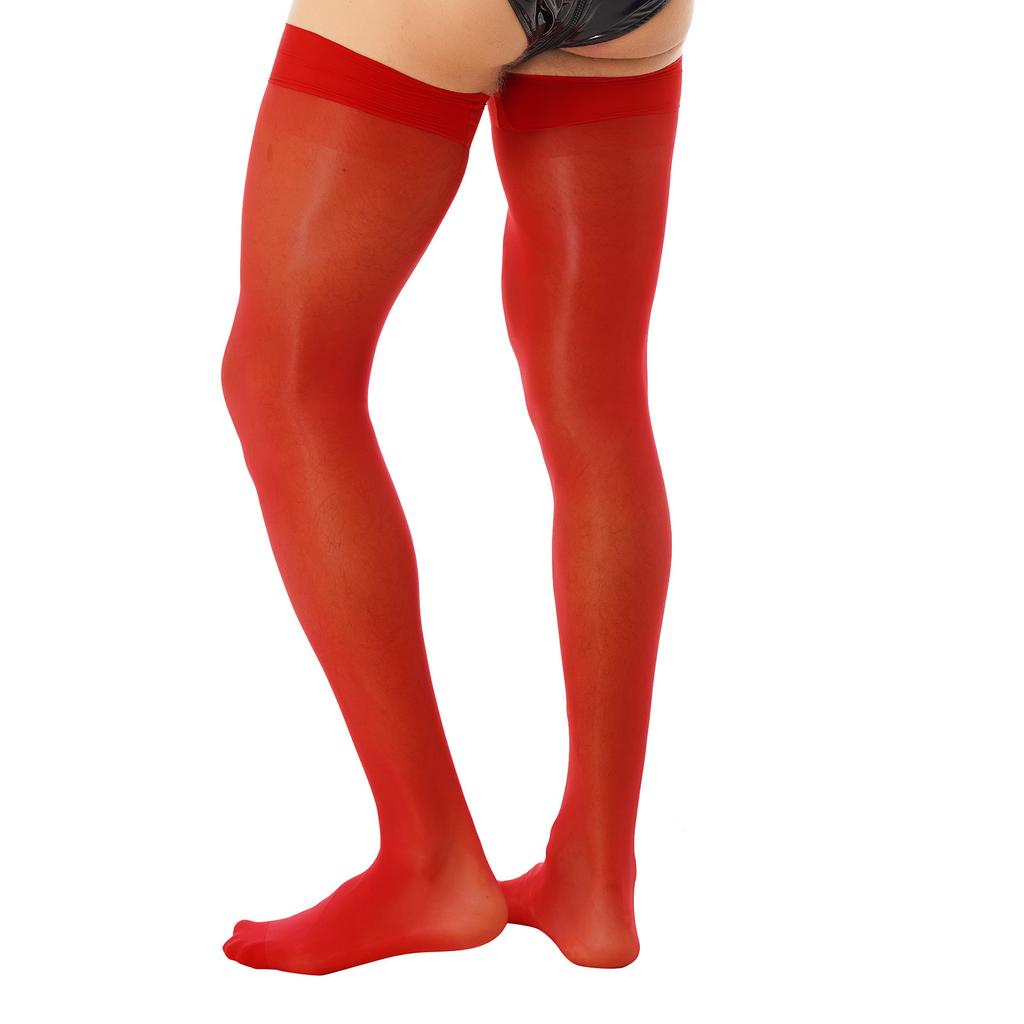 Mens Glossy See Through Stockings Thin Shiny Solid Color Stretchy Sheer Thigh High Socks