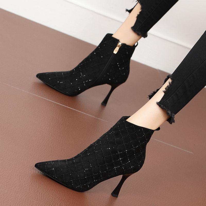 Elegant Pointed-toed Foreign Temperament High-heeled Short Boots On the Toes 2025 Winter New Thin-heeled Sexy Thin Single Boots