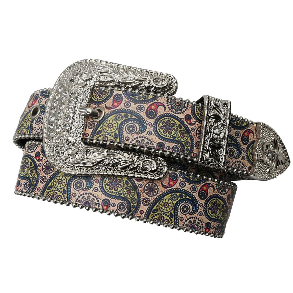 Trendy Original Design Rhinestone Printed Belt, Men'S And Women'S Trendy Personalized Pu Leather Belt