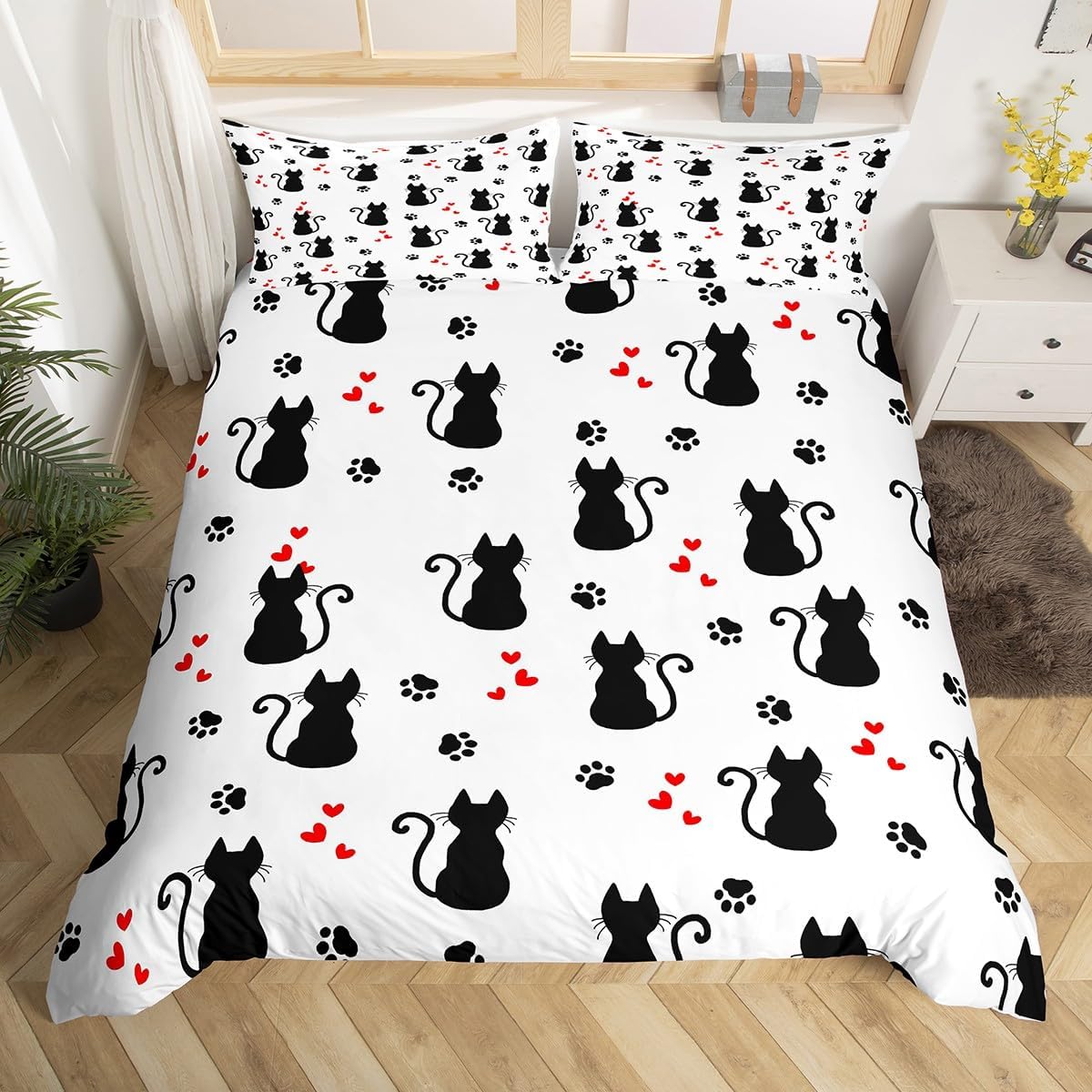 

Cat Duvet Cover Cute Kitten Pet Bedding Set Full Queen For Boys Girls Lovely Funny Cats Animal Comforter Cover With 2 Pillowcase 220*240cm 3pcs