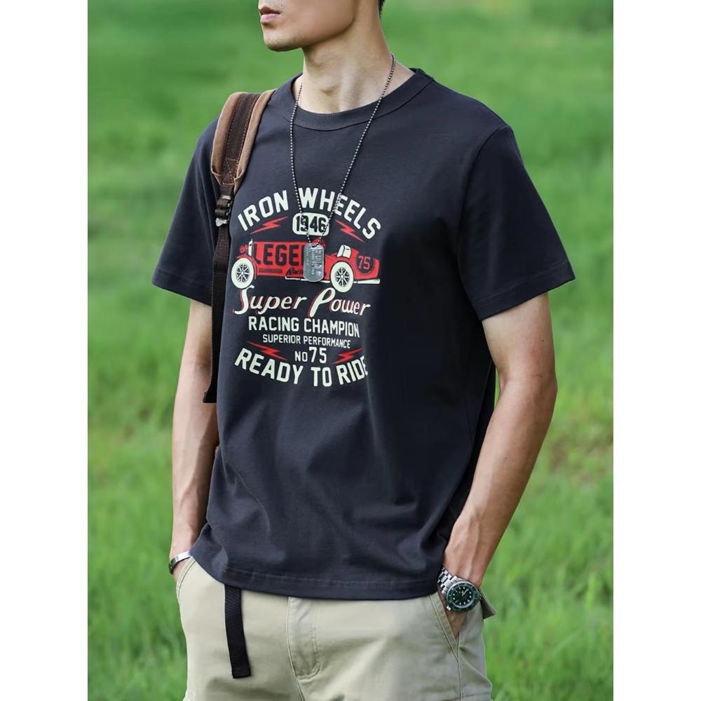 

Летняя мода, тяжелая ретро мужская футболка с английскими буквами из 100% хлопка с принтом и круглым вырезом, высококачественная повседневная уличная футболка для фитнеса S