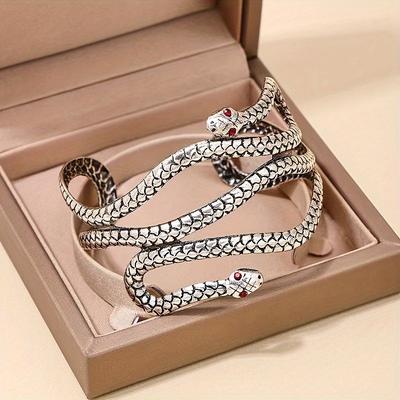 Braccialetto argentato regolabile, stile punk gotico, design esagerato a forma di serpente, accessorio per gioielli da donna scuro