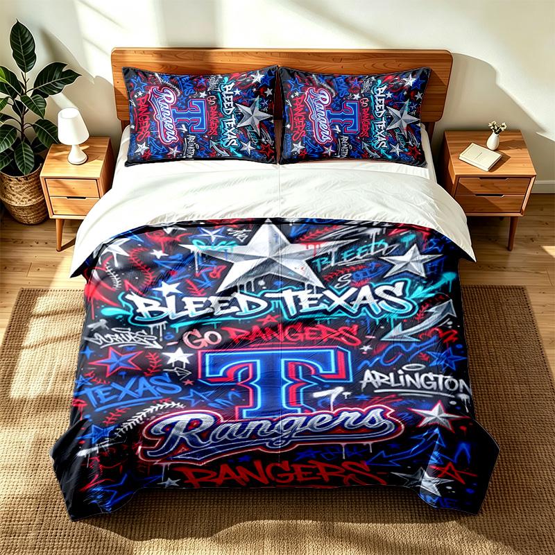 Texas Rangers (14) 3pc Set Suitable for Master Bedrooms Soft and Comfortable an Ideal Gift for Family and Friends Includes One Duvet Cover and Two Pil