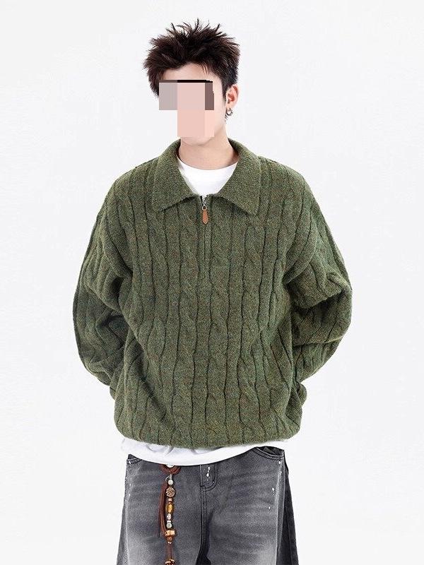 Men's Trendy Half-Zip Cable Knit Sweater - Autumn/Winter Casual Fashion