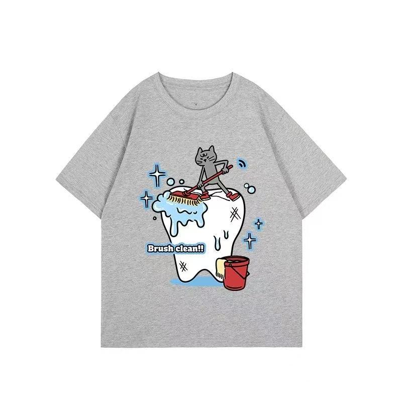 2025 Summer and Autumn Cute Cartoon-printed T-shirt Loose and Casual Short-sleeved Men's and Women's Sportswear Top