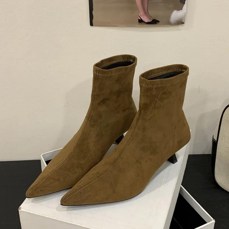 Eilyken Autumn Winter Concise Pointed Toe Ankle Boots Women Elegant Thin Low Heels Elegant Party Femme Shoes