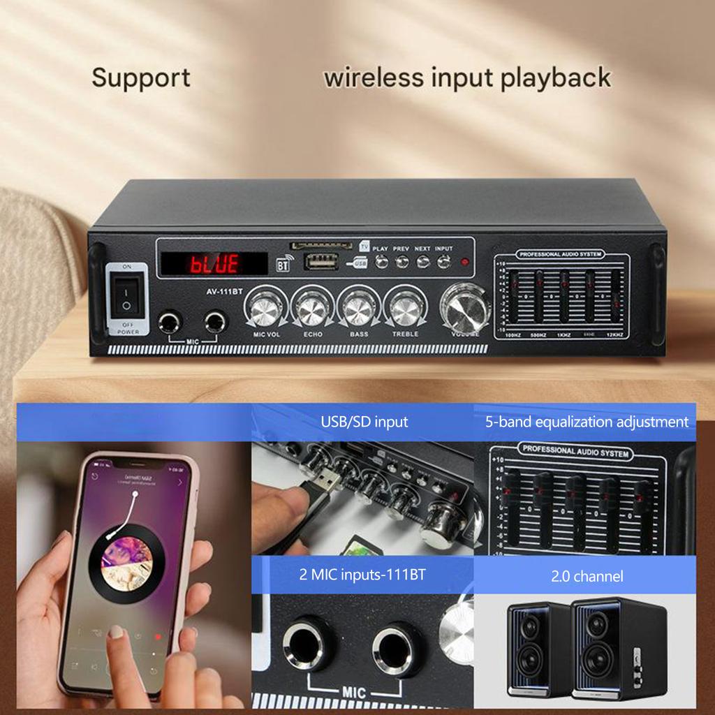High Clear 2Channel Bluetooth-compatible Music Amplifier With Karaoke Mics Port And FM Antennas For Home Entertainment