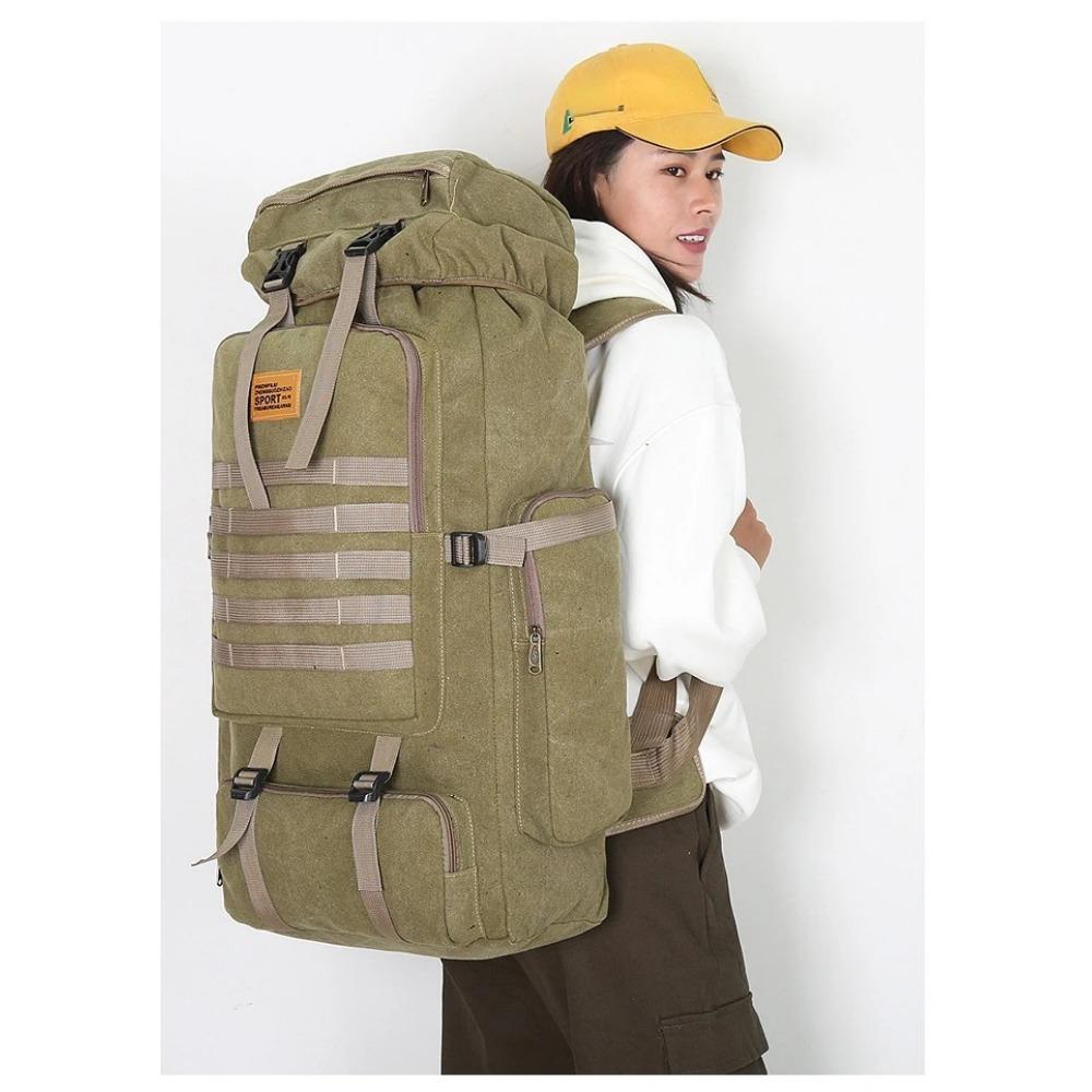 80L  Tactical Canvas Backpacks Large Backpack Outdoors Hiking Camping Travel Bags Fishing Rod Bag