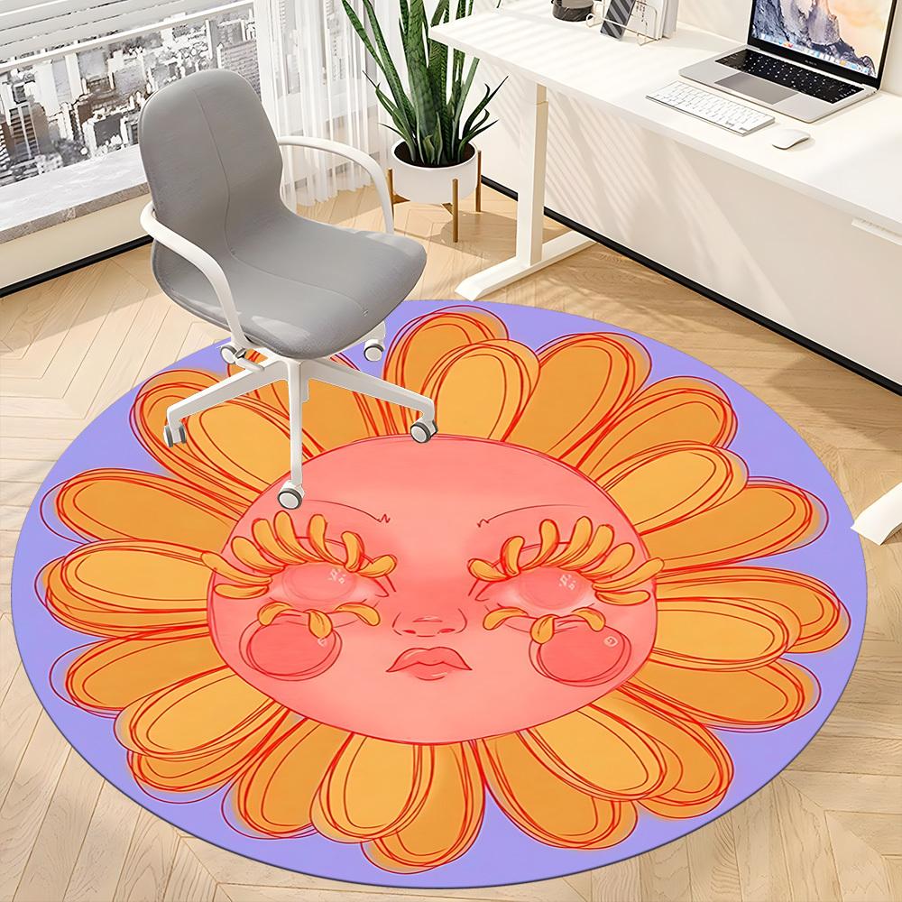 1pc Sunflower Face Chair Carpet for Office, Round Non Slip Durable Large Size Office Carpet, Suitable for Office
