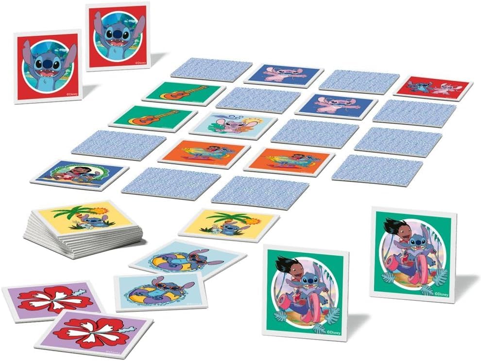 Ravensburger Disney Stitch Mini Memory Board Game for Ages 3 and Memory Picture Matching Educational Card Gift (24696) Up. [Disney Game, Game, Game,