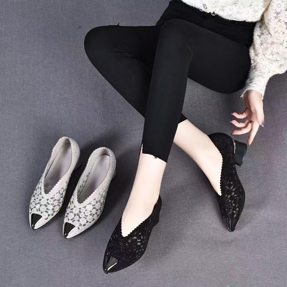 Women Heels Fashion Single Shoes Womens Shoes New Style Rhinestone High Heels Pointed Mesh Hollow Out Fashion Shoes for Women