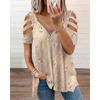 Women's Cold Shoulder Zipper V Neck Heart Print Short Sleeve Loose Fit Tunic Top Casual T Shirt